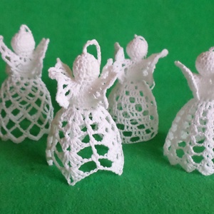 Karácsonyi angyal horgolt fenyő dísz 4 db/ garnitúra, Karácsony, Karácsonyi lakásdekoráció, Karácsonyfadíszek, Horgolás, MESKA