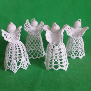 Karácsonyi angyal horgolt fenyő dísz 4 db/ garnitúra, Karácsony, Karácsonyi lakásdekoráció, Karácsonyfadíszek, Horgolás, MESKA