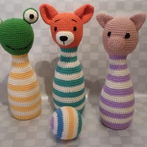 Állat figurás bowling bábuk labdával ügyességi babajáték  amigurumi figurákkal - játék & sport - készségfejlesztő és logikai játék - oktató játékok - Meska.hu