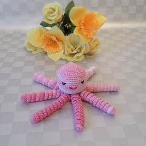 Babajáték polip amigurumi figura rózsaszín -kék - játék & sport - plüssállat & játékfigura - polip - Meska.hu