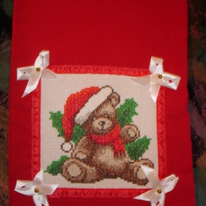 Keresztszemes hímzéssel készült Karácsonyi-Télapó-Mikulás zsák, Karácsony, Karácsonyi ajándékozás, Karácsonyi ajándékcsomagolás, Hímzés, MESKA