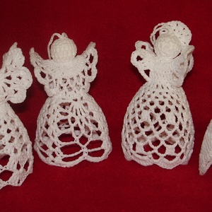 Karácsonyi angyal horgolt fenyő dísz 4 db/ garnitúra - karácsony - karácsonyi lakásdekoráció - karácsonyfadíszek - Meska.hu