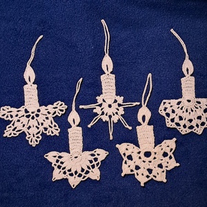 Karácsonyi  gyertya  horgolt fenyő dísz 5 db / garnitúra - Meska.hu