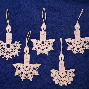 Karácsonyi  gyertya  horgolt fenyő dísz 5 db / garnitúra, Karácsony, Karácsonyi lakásdekoráció, Karácsonyfadíszek, Horgolás, MESKA