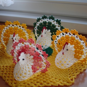 Húsvét horgolt tyúk 3 db - otthon & életmód - dekoráció - asztal és polc dekoráció - asztaldísz - Meska.hu