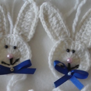 Nyuszi fej horgolt 4 db, Ünnepi díszek, dekorációk, Húsvéti díszek és dekorációk, Horgolás, MESKA