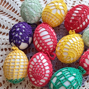 Húsvét horgolt tojás 6 cm 11 db egyben - ünnepi díszek, dekorációk - húsvéti díszek és dekorációk - húsvéti tojás, hímestojás - Meska.hu