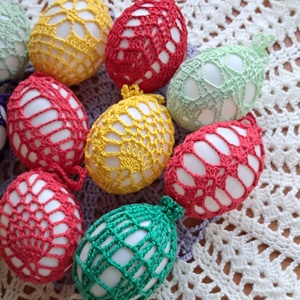 Húsvét horgolt tojás 6 cm 11 db egyben - ünnepi díszek, dekorációk - húsvéti díszek és dekorációk - húsvéti tojás, hímestojás - Meska.hu