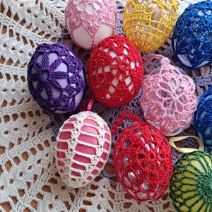 Húsvét horgolt tojás 6 cm 11 db egyben - ünnepi díszek, dekorációk - húsvéti díszek és dekorációk - húsvéti tojás, hímestojás - Meska.hu