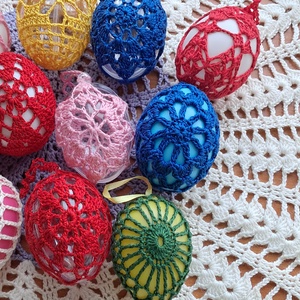 Húsvét horgolt tojás 6 cm 11 db egyben - ünnepi díszek, dekorációk - húsvéti díszek és dekorációk - húsvéti tojás, hímestojás - Meska.hu