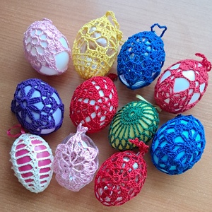 Húsvét horgolt tojás 6 cm 11 db egyben - ünnepi díszek, dekorációk - húsvéti díszek és dekorációk - húsvéti tojás, hímestojás - Meska.hu