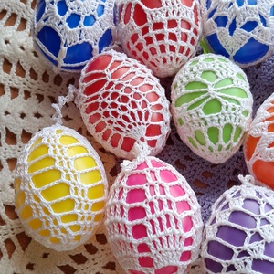 Húsvét horgolt tojás 6 cm 14 db egyben - ünnepi díszek, dekorációk - húsvéti díszek és dekorációk - húsvéti tojás, hímestojás - Meska.hu