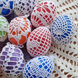 Húsvét horgolt tojás 6 cm 14 db egyben - ünnepi díszek, dekorációk - húsvéti díszek és dekorációk - húsvéti tojás, hímestojás - Meska.hu