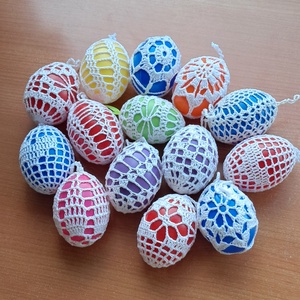 Húsvét horgolt tojás 6 cm 14 db egyben - ünnepi díszek, dekorációk - húsvéti díszek és dekorációk - húsvéti tojás, hímestojás - Meska.hu