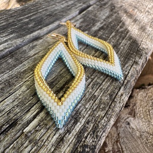 Zsuwel Arany-kék LEVÉL fülbevaló, Ékszer, Fülbevaló, Lógó fülbevaló, Ékszerkészítés, MESKA