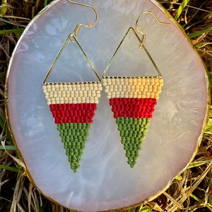Zsuwel bézs-bordó-zöld RUMBA fülbevaló, Ékszer, Fülbevaló, Lógó fülbevaló, Ékszerkészítés, Gyöngyfűzés, gyöngyhímzés, MESKA