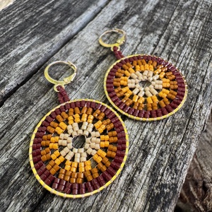 Zsuwel Barna-sárga SALSA fülbevaló, Ékszer, Fülbevaló, Lógó fülbevaló, Ékszerkészítés, MESKA