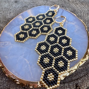 Zsuwel Fekete-arany  FLOWER fülbevaló - ékszer - fülbevaló - lógó fülbevaló - Meska.hu