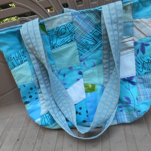 Türkiz mozaik táska / Patchwork szatyor / Zero Waste - Meska.hu