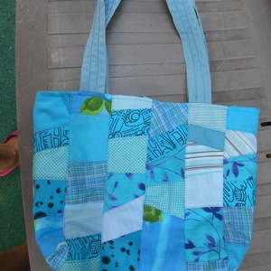 Türkiz mozaik táska / Patchwork szatyor / Zero Waste - táska & tok - kézitáska & válltáska - vállon átvethető táska - Meska.hu