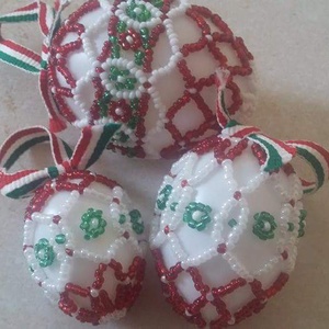 Gyöngyös tojások, Karácsony, Karácsonyi lakásdekoráció, Ünnepi asztaldekoráció, Gyöngyfűzés, gyöngyhímzés, MESKA