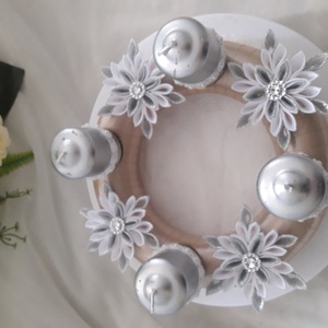 Kanzashi asztaldísz - karácsony, ünnep - karácsony - adventi díszek - adventi asztaldísz - Meska.hu