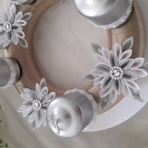 Kanzashi asztaldísz - karácsony, ünnep - karácsony - adventi díszek - adventi asztaldísz - Meska.hu