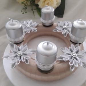 Kanzashi asztaldísz - karácsony, ünnep, Karácsony, Adventi díszek, Adventi asztaldísz, Mindenmás, MESKA