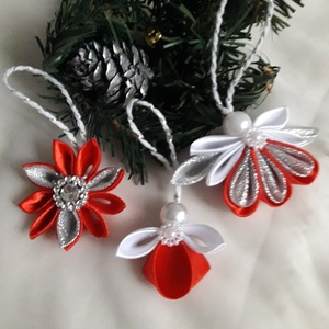 Kanzashi karácsonyi szett, Karácsony, Karácsonyi lakásdekoráció, Karácsonyfadíszek, Mindenmás, MESKA