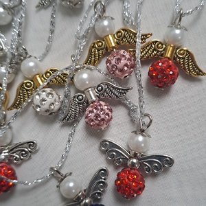 Vegyes shamballa  karácsonyi angyalkák - karácsony - karácsonyi ajándékozás - karácsonyi képeslap, üdvözlőlap, ajándékkísérő - Meska.hu