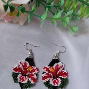 Hibiszkus   lógós fülbevaló  - ékszer - fülbevaló - lógó fülbevaló - Meska.hu