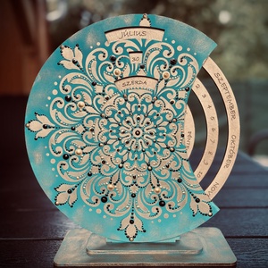 Öröknaptár - Mandala - Türkiz-arany-fekete, Otthon & Életmód, Dekoráció, Spiritualitás, Mandala, Festett tárgyak, MESKA