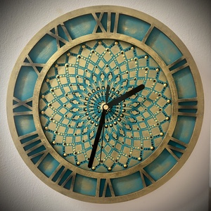 Falióra 30 cm - mandala - türkiz-fekete-arany, Otthon & Életmód, Dekoráció, Spiritualitás, Mandala, Festett tárgyak, MESKA