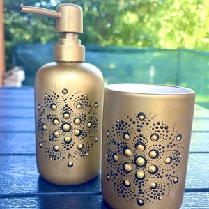 Fürdőszobai szappanadagoló és fogkefetartó - Mandala, Otthon & Életmód, Dekoráció, Spiritualitás, Mandala, Festett tárgyak, MESKA