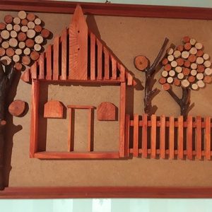 Vidéki idill - fa falikép, Otthon & Lakás, Dekoráció, Kép & Falikép, Fából készült kép, , MESKA