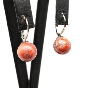 Fülbevaló golyó jáspis breccsa záras 10-10,5mm, Ékszer, Fülbevaló, Lógó fülbevaló, , MESKA