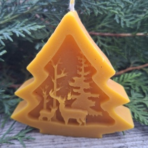 Szarvasos fenyőfa gyertya, Karácsony, Adventi díszek, Adventi gyertyadíszek és koszorúdíszek, Gyertya-, mécseskészítés, MESKA
