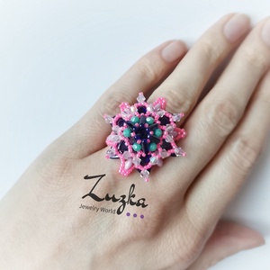 Pink menta lila gyűrű - ékszer - gyűrű - gyöngyös gyűrű - Meska.hu