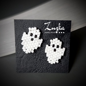 Mini szellem bedugós fülbevaló, Ékszer, Fülbevaló, Pötty fülbevaló, Gyöngyfűzés, gyöngyhímzés, MESKA