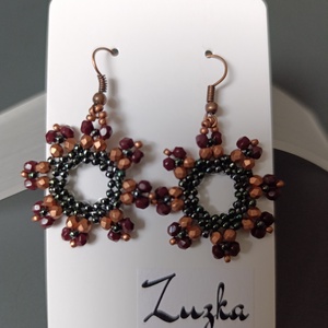 Őszi lógós  fülbevaló, Ékszer, Fülbevaló, Lógó fülbevaló, Gyöngyfűzés, gyöngyhímzés, MESKA