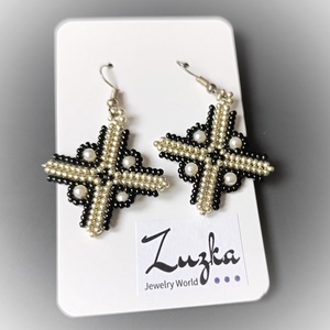 Fekete - ezüst füli, Ékszer, Fülbevaló, Lógó fülbevaló, Gyöngyfűzés, gyöngyhímzés, MESKA