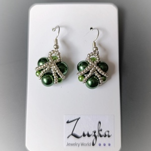 Zöld-ezüst gólyós füli, Ékszer, Fülbevaló, Lógó fülbevaló, Gyöngyfűzés, gyöngyhímzés, MESKA