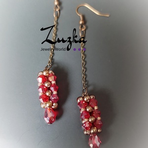 Piros-bronz lógós fülbevaló - ékszer - fülbevaló - lógó fülbevaló - Meska.hu