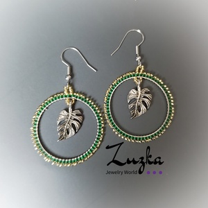 Monstera leveles füli - ékszer - fülbevaló - lógós kerek fülbevaló - Meska.hu