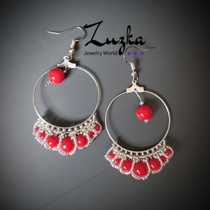 India füli, Ékszer, Fülbevaló, Lógós kerek fülbevaló, Gyöngyfűzés, gyöngyhímzés, MESKA