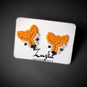 Mini rókás bedugós fülbevaló, Ékszer, Fülbevaló, Pötty fülbevaló, Gyöngyfűzés, gyöngyhímzés, MESKA