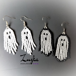 Szellemes fülbevaló, Ékszer, Fülbevaló, Lógó fülbevaló, Gyöngyfűzés, gyöngyhímzés, MESKA