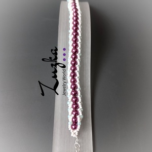 Burgundi-fehér és cseh karkötő  - ékszer - karkötő - gyöngyös karkötő - Meska.hu