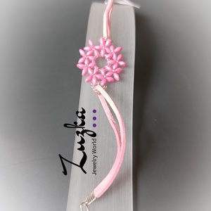 Rózsaszín virágos  karkötő , Ékszer, Karkötő, Gyöngyös karkötő, Gyöngyfűzés, gyöngyhímzés, MESKA