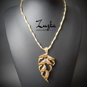 Őszi faleveles nyaklánc, Ékszer, Nyaklánc, Hosszú nyaklánc, Gyöngyfűzés, gyöngyhímzés, MESKA